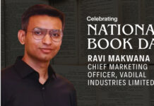 World Book Day | Why “Kind” is the answer that stays – Ravi Makwana Portrait of Ravi Makwana, Chief Marketing Officer, Vadilal Industries, at National Book Day event with a 'Media Brief' label on the left and a backdrop of books.