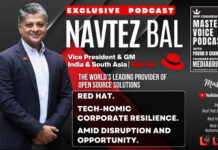 MVP | Navtez Bal of Red Hat on sharpening enterprise resilience amid tech disruption and opportunity Promotional podcast banner featuring Navtez Bal; a man in a suit stands left against bold white text on a dark background.
