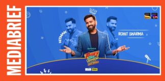 Promotional banner for a TV show featuring Rohit Sharma in a blue suit, with a blue gradient background and the 'Family House' title; orange 'Media Brief' border on the left.