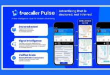 Truecaller launches Pulse to bring first-party and zero-party intent signals to advertisers Blue media-brief infographic for Truecaller Pulse showing three feature bullets and phone screens of the app.
